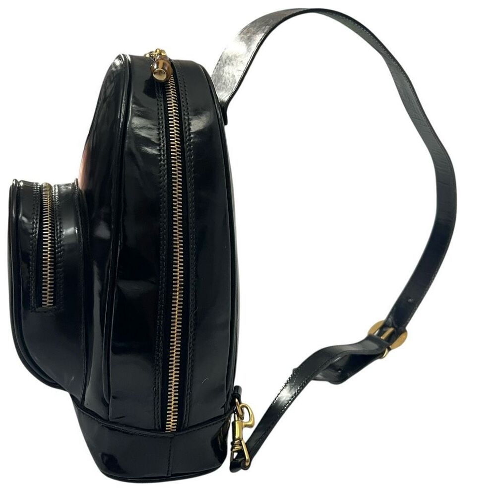 GUCCI Patent Leather Backpack Black Two Way w Strap Messenger Bag Bamboo Handle - Picture 10 of 12